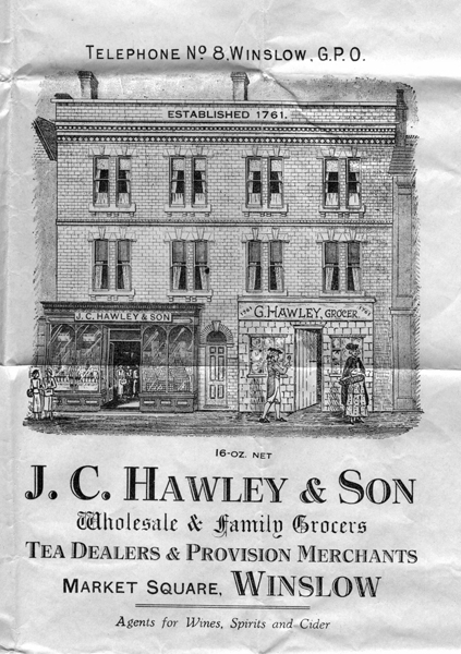 Leaflet with drawing of Hawleys' shop